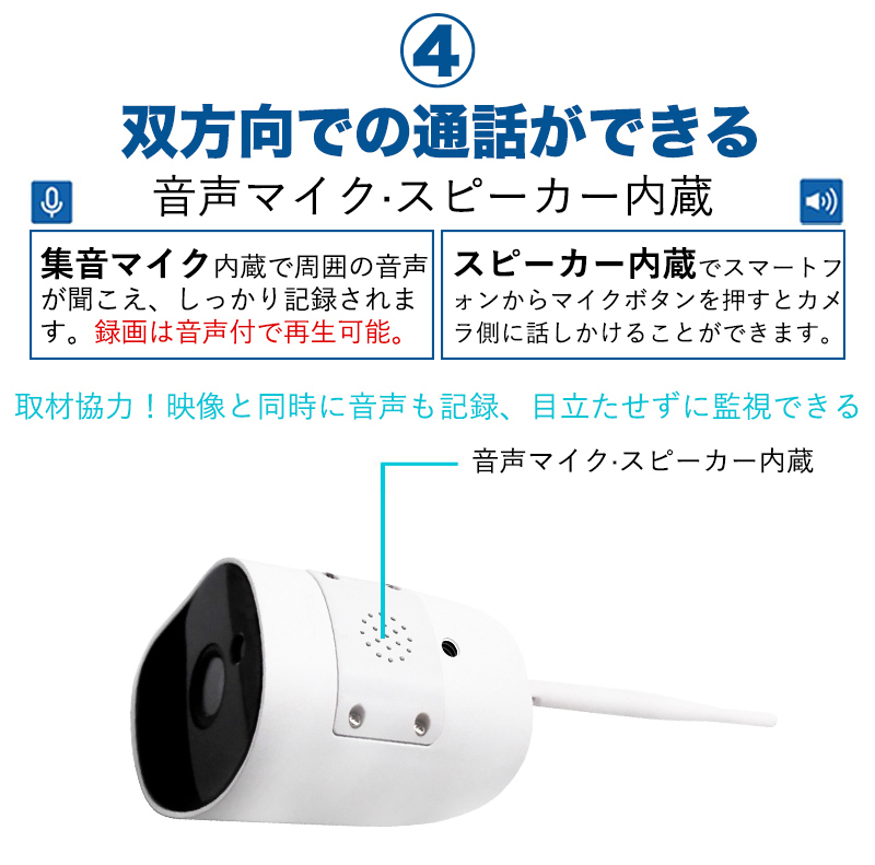 防犯カメラ 夜間撮影200万画素双方向会話音声通信機能搭載 M-HW17