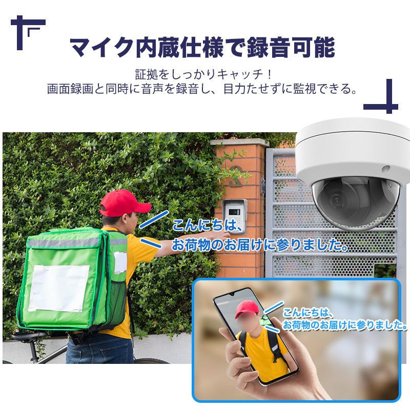 防犯カメラ 屋外 200万画素 固定レンズ2.8mm IP67防塵防水 IPカメラ 4