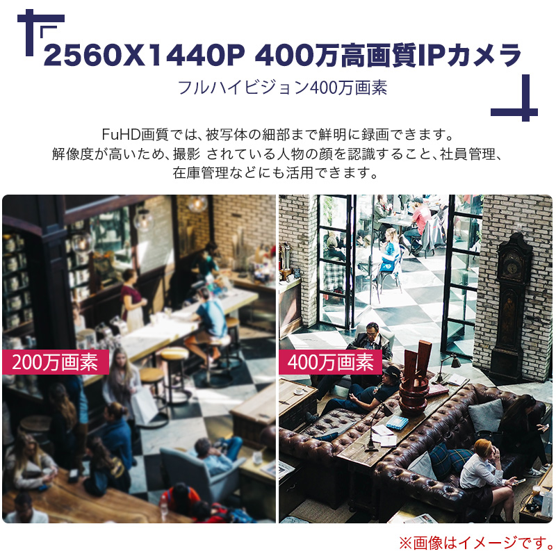 防犯カメラ 屋外 400万画素 固定レンズ2.8mm IP67防塵防水 IPカメラ 4台セット