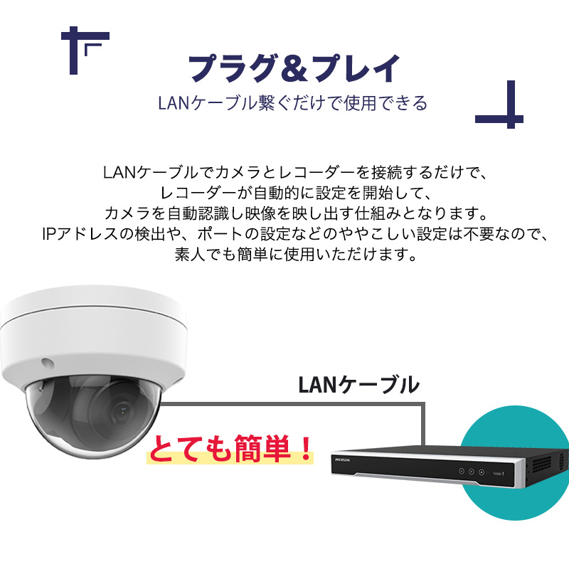 防犯カメラ 屋外 400万画素 固定レンズ2.8mm IP67防塵防水 IPカメラ 1台セット