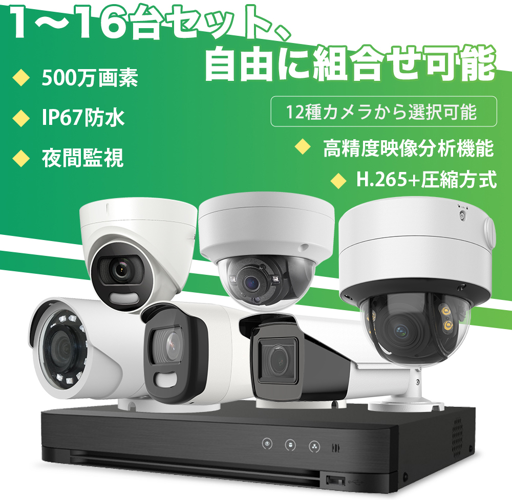 録画機・防犯カメラセットの商品集合ページです。POE、POC、Wi-Fi対応