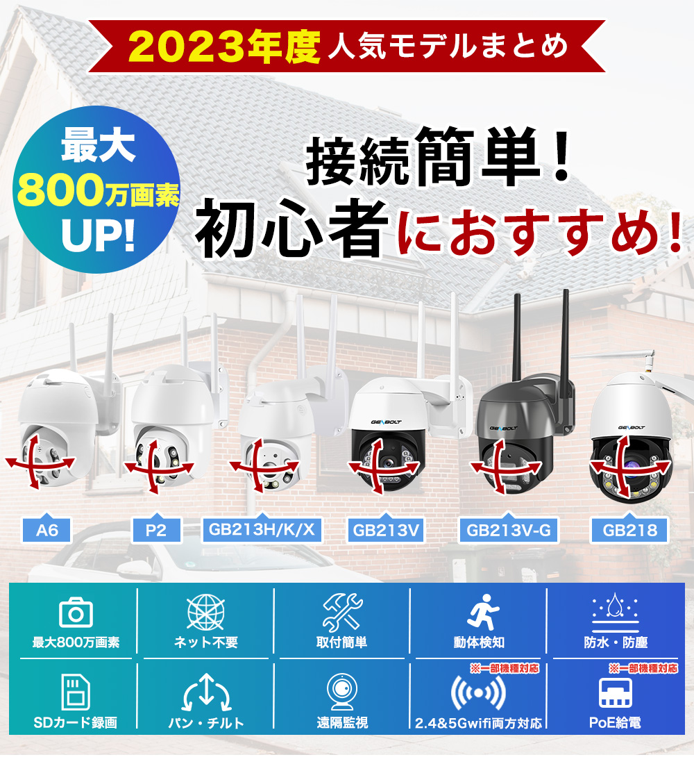 防犯カメラ400万画素パンチルト対応で範囲調整可能！ C-P2